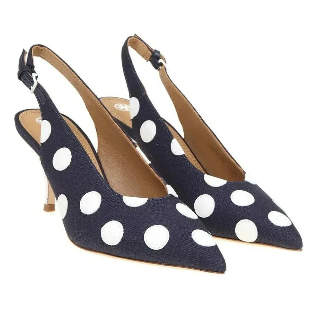 TORY BURCH Spencer Slingback In Polka Dot Fabric Sz: 7.5